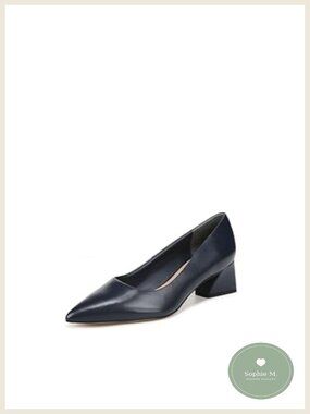 Women's Pointed Toe Block Heel Leather Pumps Slip On Dress Shoes